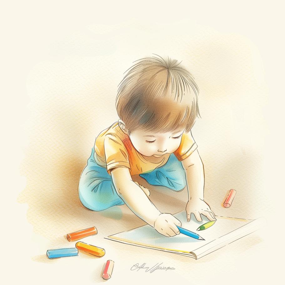 Kind lernt selbstständig und konzentriert mit Farben und Formen am Tisch